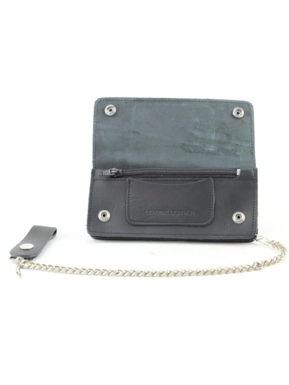 Men's Classic Genuine Premium Leather Snap Chain Trucker Biker Wallet Black NEW